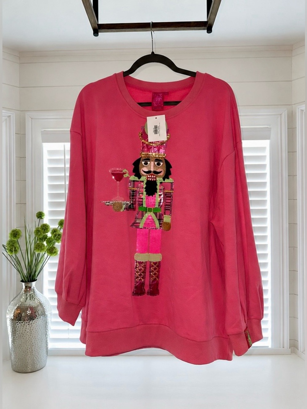 QUEEN OF SPARKLES Pink Nutcracker Sequin Sweater